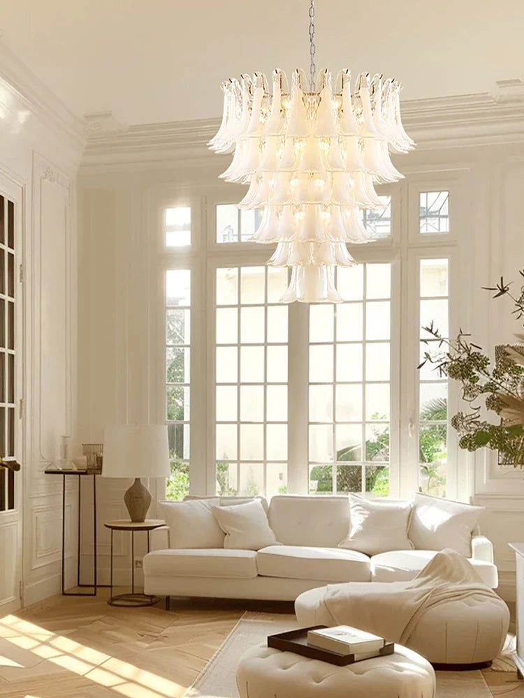 Pendant Glass White Flower Petal High Ceiling Chandeliers — product photo 2 of 6