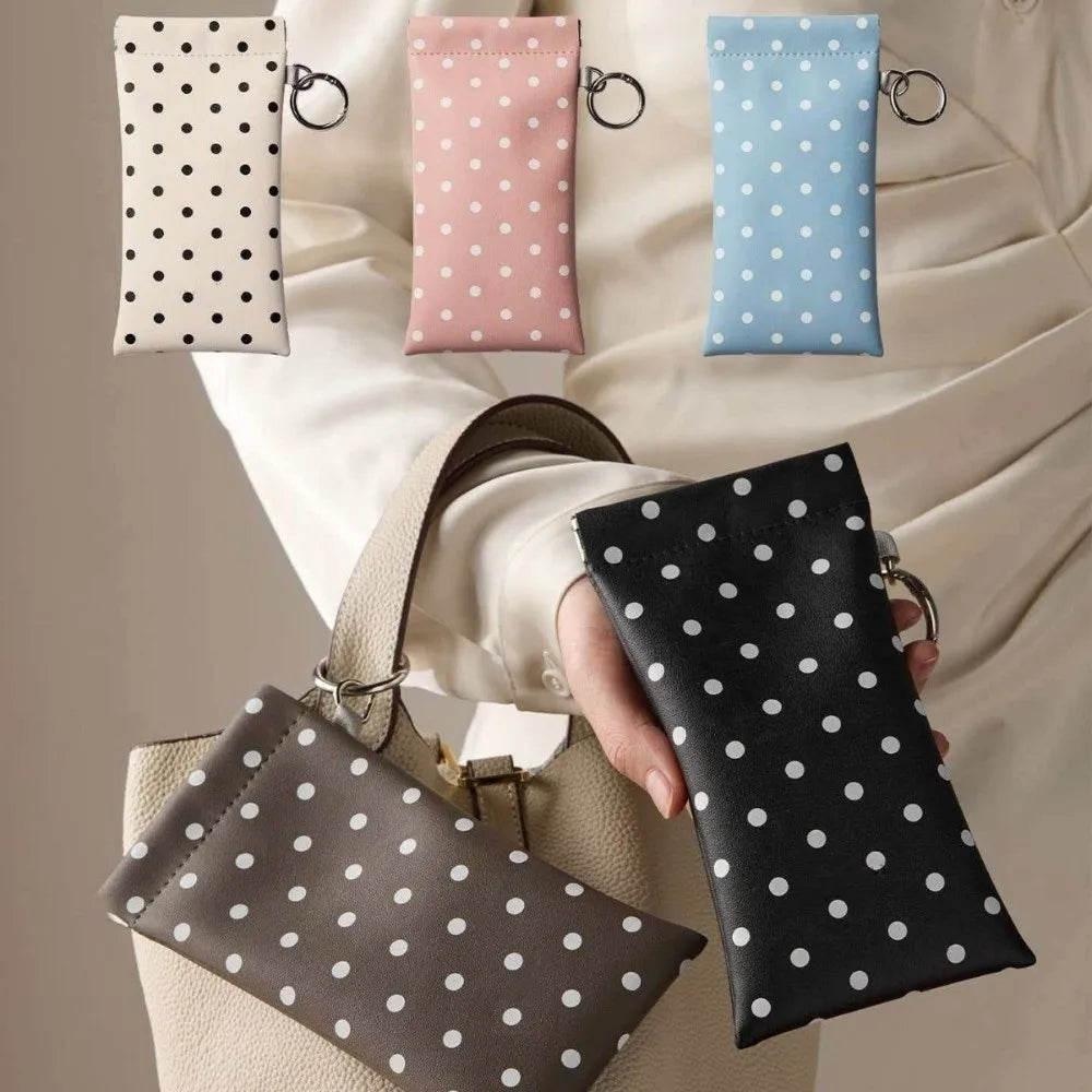 Polka Dot Eyeglass Bag Leather Automatic Closure Sunglasses — product photo 5 of 6