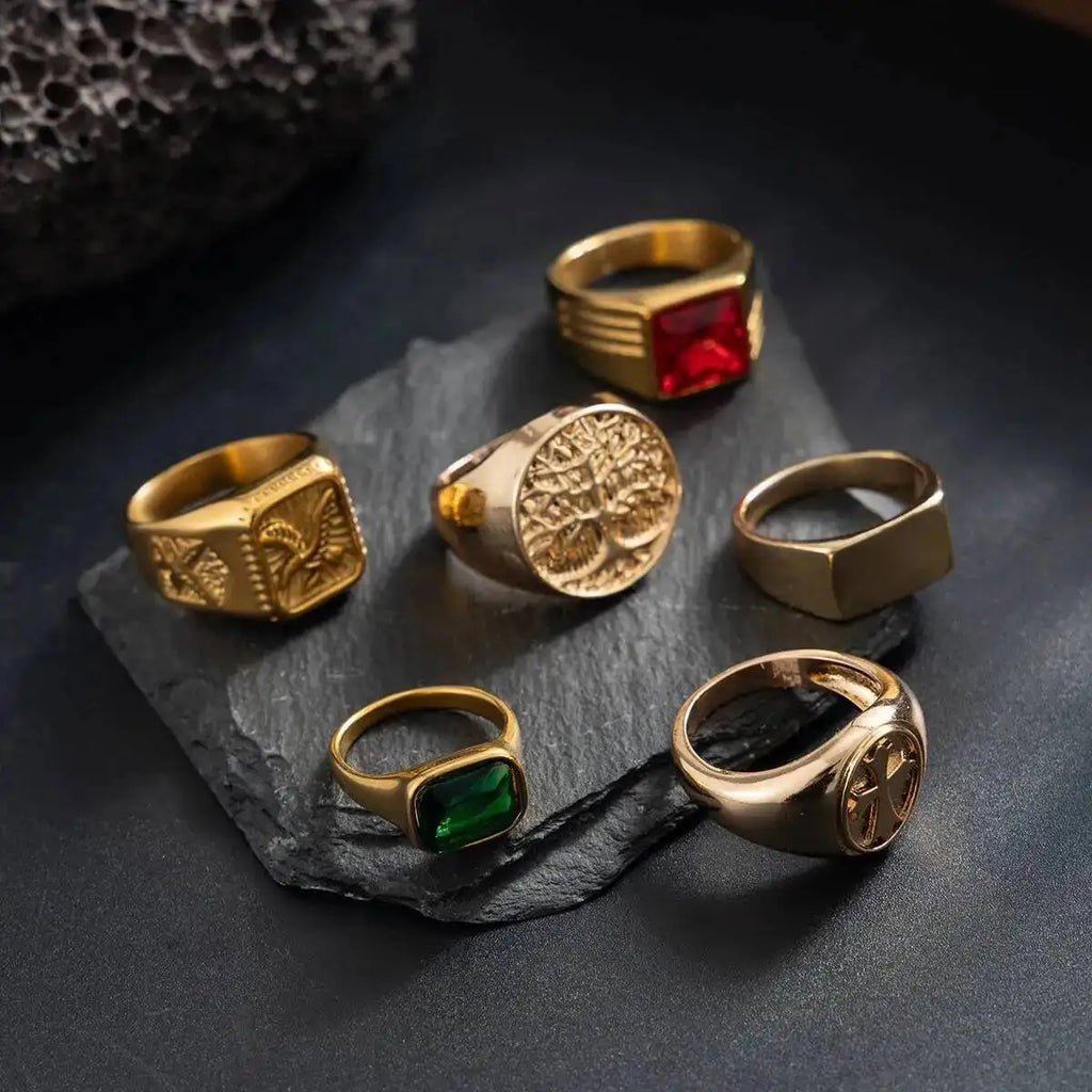 Ingemark 6Pcs/Set Retro Gold Color Signet Chunky Rings — product photo 6 of 6