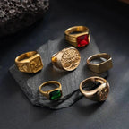 Ingemark 6Pcs/Set Retro Gold Color Signet Chunky Rings — product photo 6 of 6