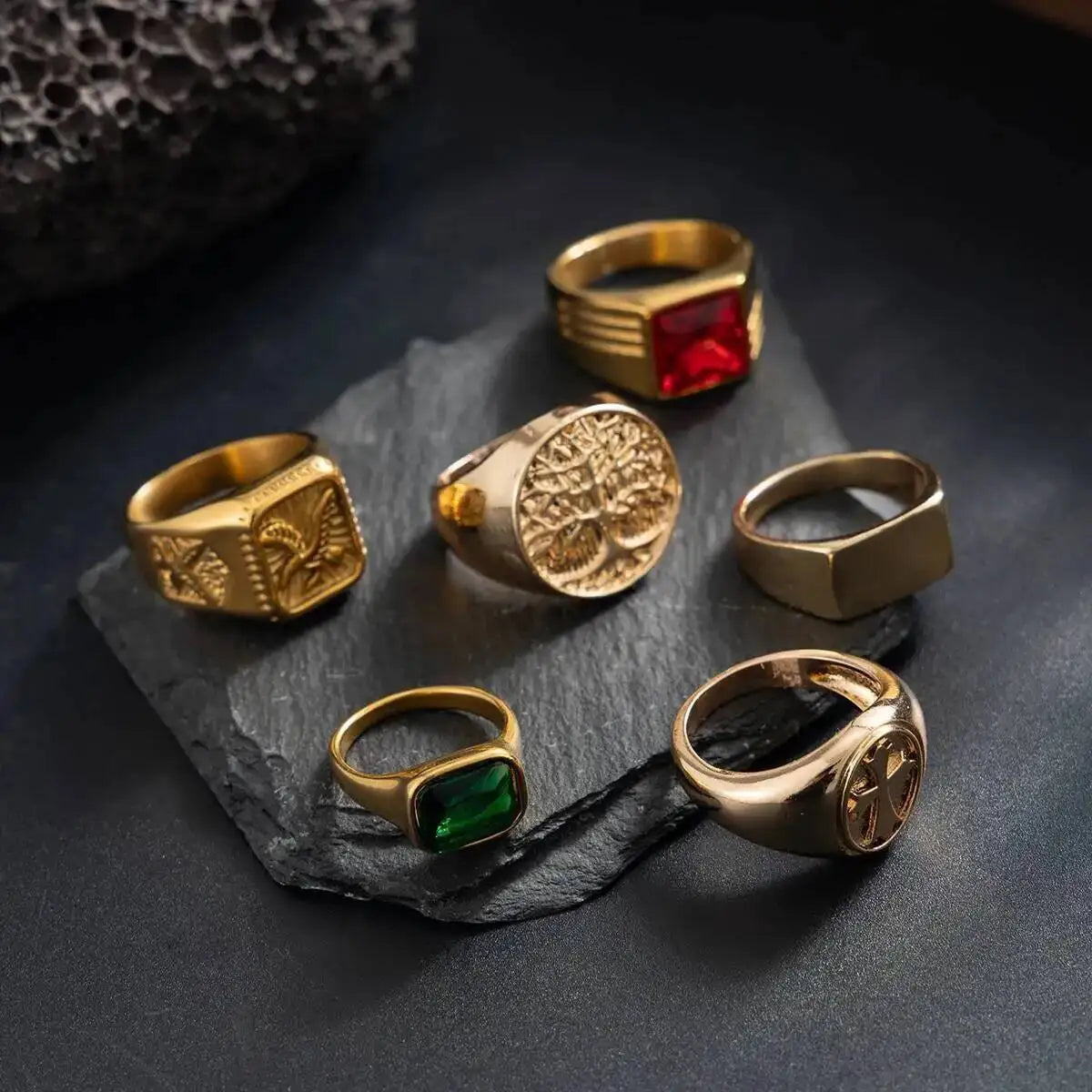 Ingemark 6Pcs/Set Retro Gold Color Signet Chunky Rings — product photo 6 of 6