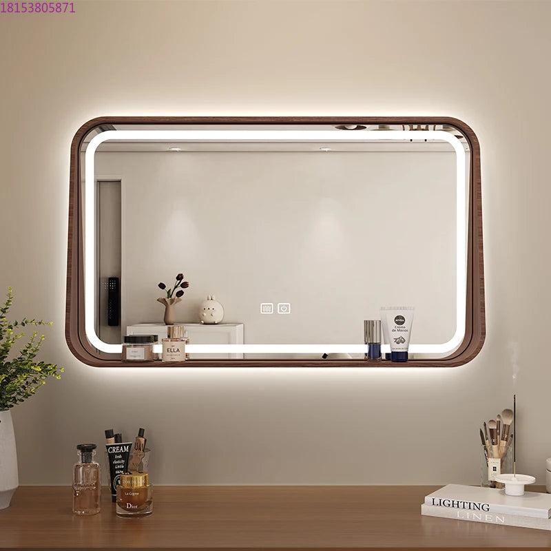 Solid wood sink vanity mirror dresser wall-mounted bathroom — main product photo