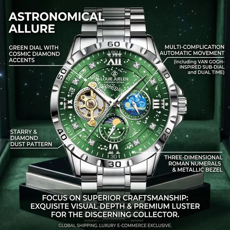 1pc Mechanical Tourbillon Watch Green Dial Steel Strap — product photo 2 of 6
