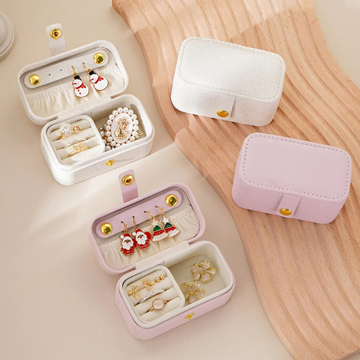 Portable Mini Jewelry Box Portable Faux Leather Earrings — product photo 3 of 6