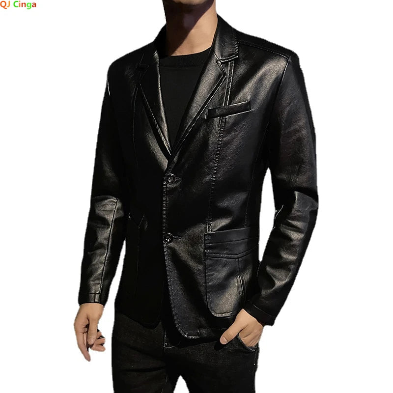 Men's Black PU Suit Jacket — main product photo