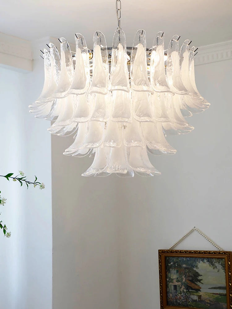 Pendant Glass White Flower Petal High Ceiling Chandeliers — product photo 3 of 6