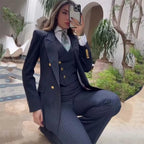 Fashion Navy Blue Striped Women Suit 3 Pcs — product photo 3 of 4