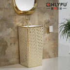 Luxury Gold One-Piece Pedestal Sink European Style Floor-Standing — product photo 3 of 6