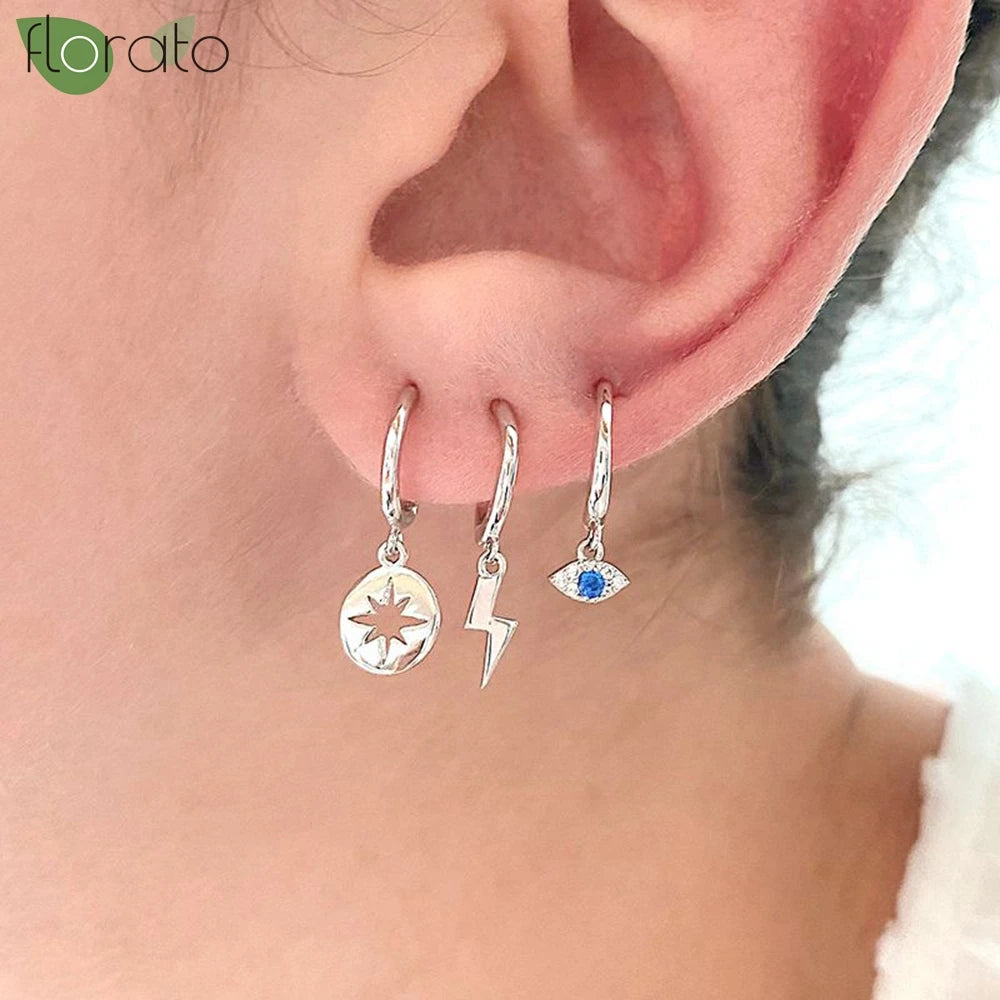 925 Sterling Silver Needle Minimalist Lightning Pendant Hoop — product photo 6 of 6