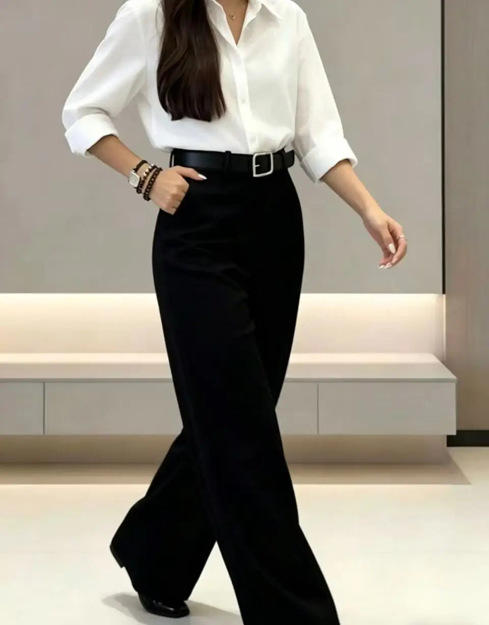 Women Black High Waist Wide Leg Suit Pants — product photo 5 of 5