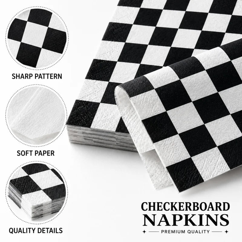 Black And White Plaid Napkin Happy Birthday Party — product photo 6 of 6