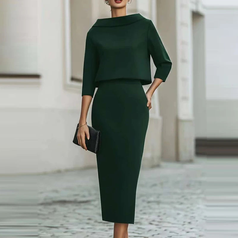 Formal Occasion Solid Two Piece Set Ladies O-neck — product photo 2 of 6