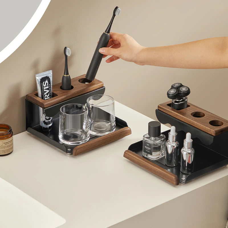 Walnut Electric Toothbrush Holder Bathroom Vanity Top Tooth — main product photo