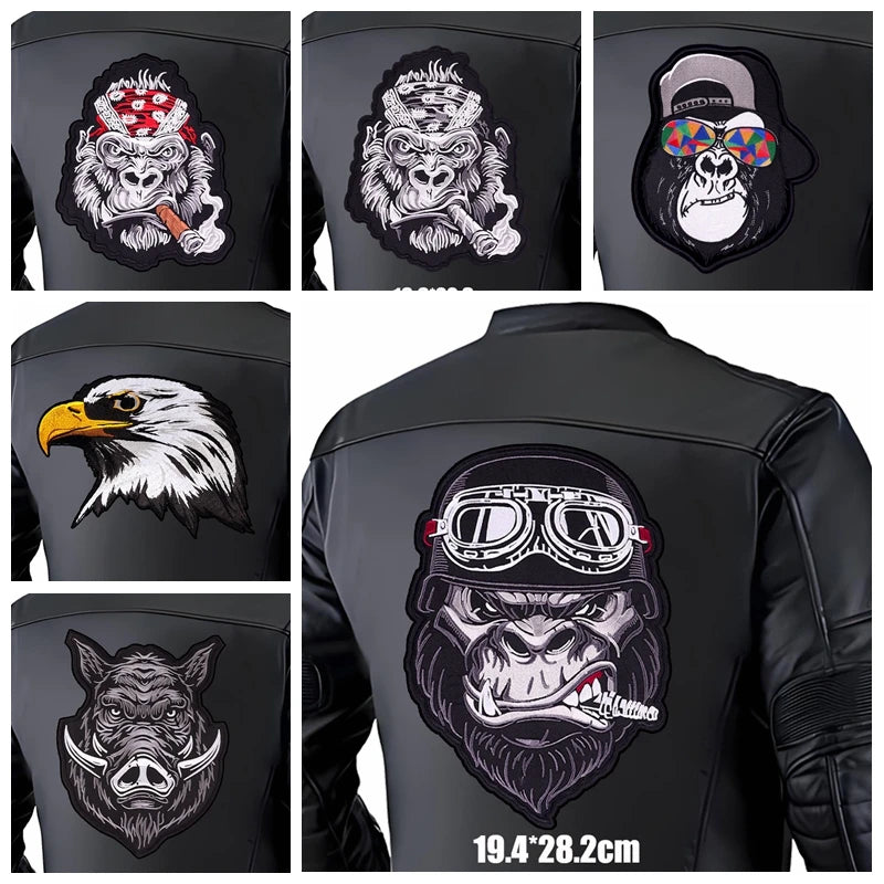 Large Back Embroidered Patches Smoking Monkey Motorcycle Patch — main product photo