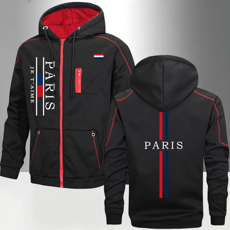 PARIS Pattern Zipper Hoodie Sweatpants Autumn Winter Casual — product photo 5 of 6