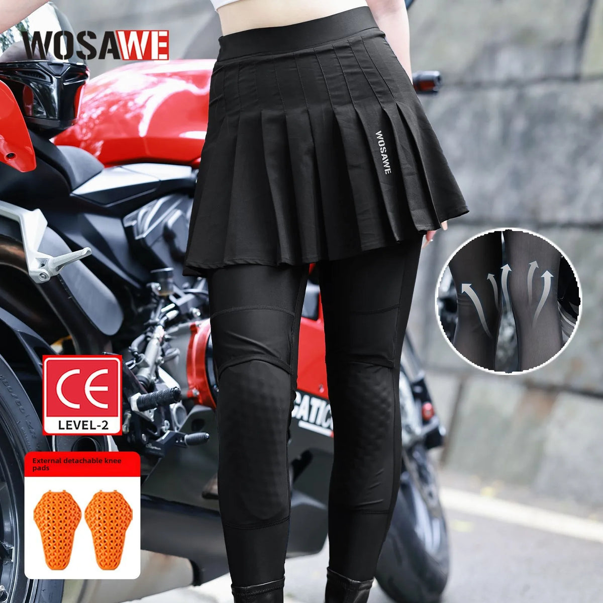 WOSAWE Women Motorcycle Trousers Skirt with Remove Kneepads — product photo 2 of 6
