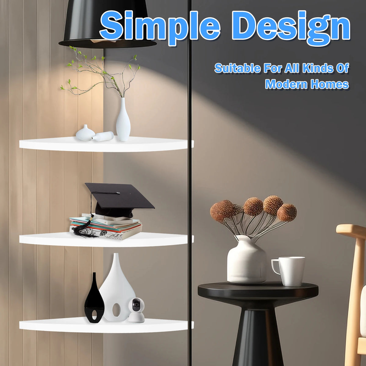 3Pcs Wall Mounted Decorative Shelf White Corner Rack — product photo 6 of 6