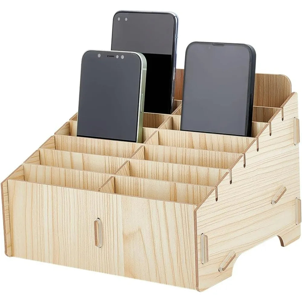 14 Compartment Wooden Mobile Phone Organiser Desktop Organiser — main product photo