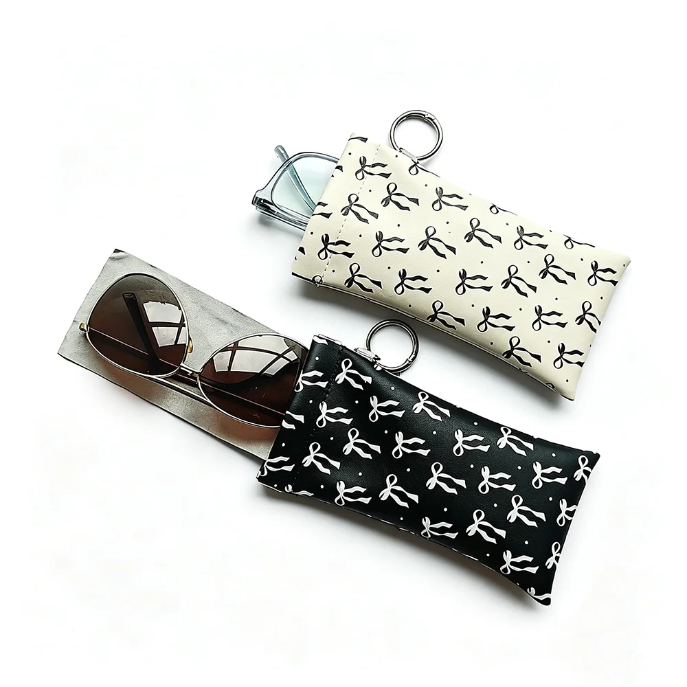 1pc Bow Print Sunglasses Pouch with Keyring PU — product photo 3 of 6