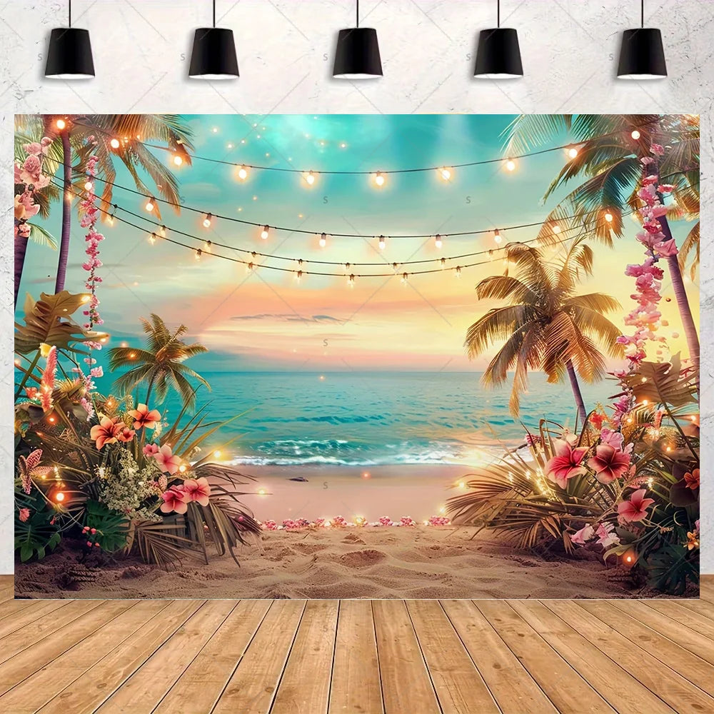 Summer Hawaii Beach Theme Backdrop Vibrant Waves and — product photo 2 of 6