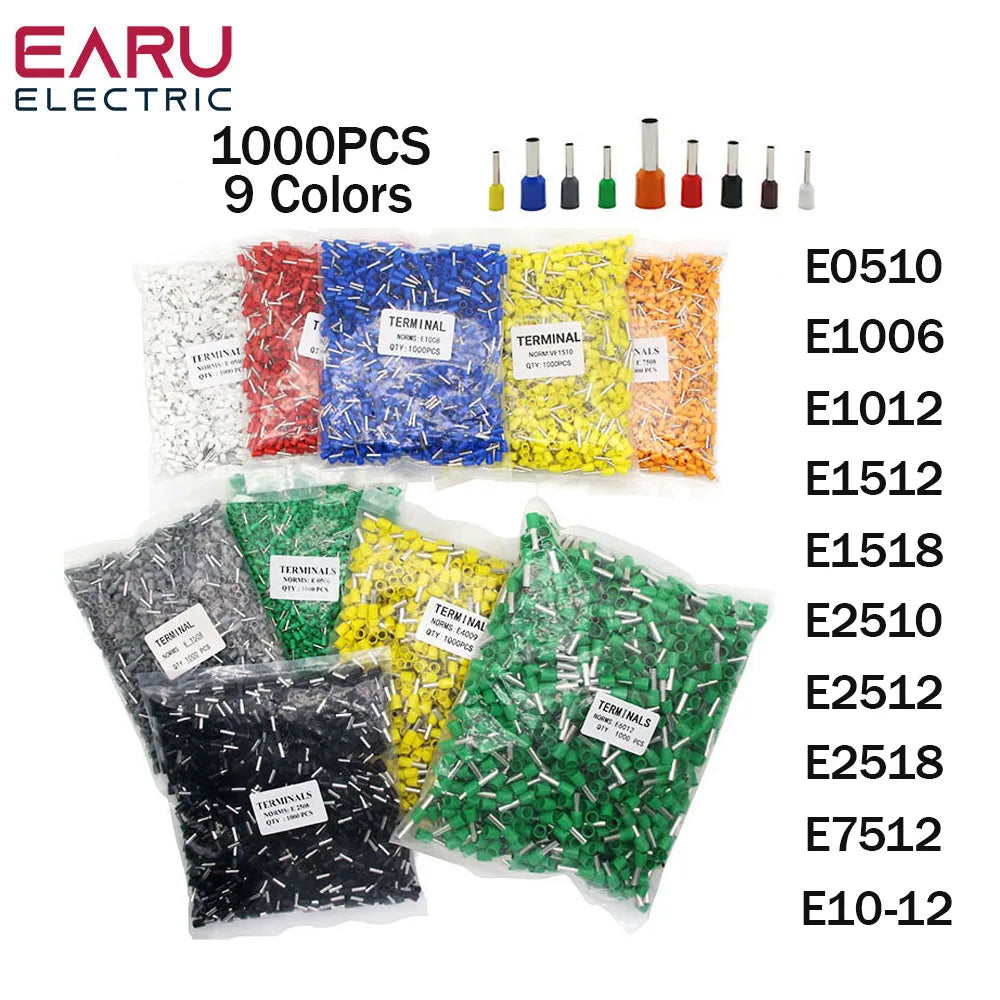 1000Pcs/Pack E1518 E1012 E1512 E10-12 7512 Insulated Ferrules — main product photo