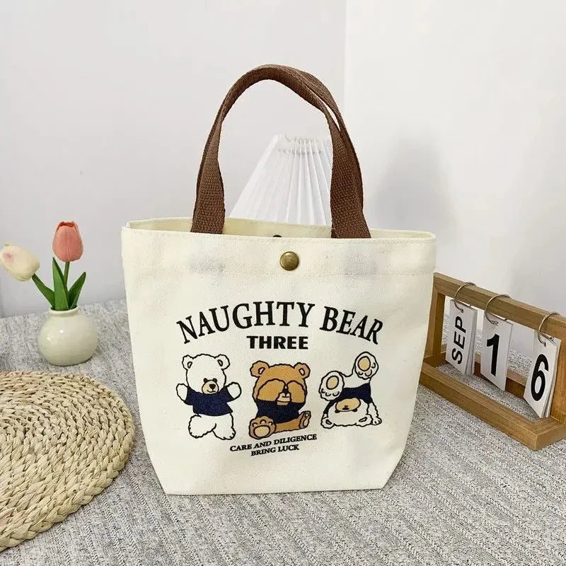 Cute Bear Canvas Mini Handheld Tote Bag Women — product photo 3 of 6