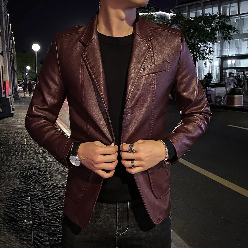 Men's Black PU Suit Jacket — product photo 5 of 5