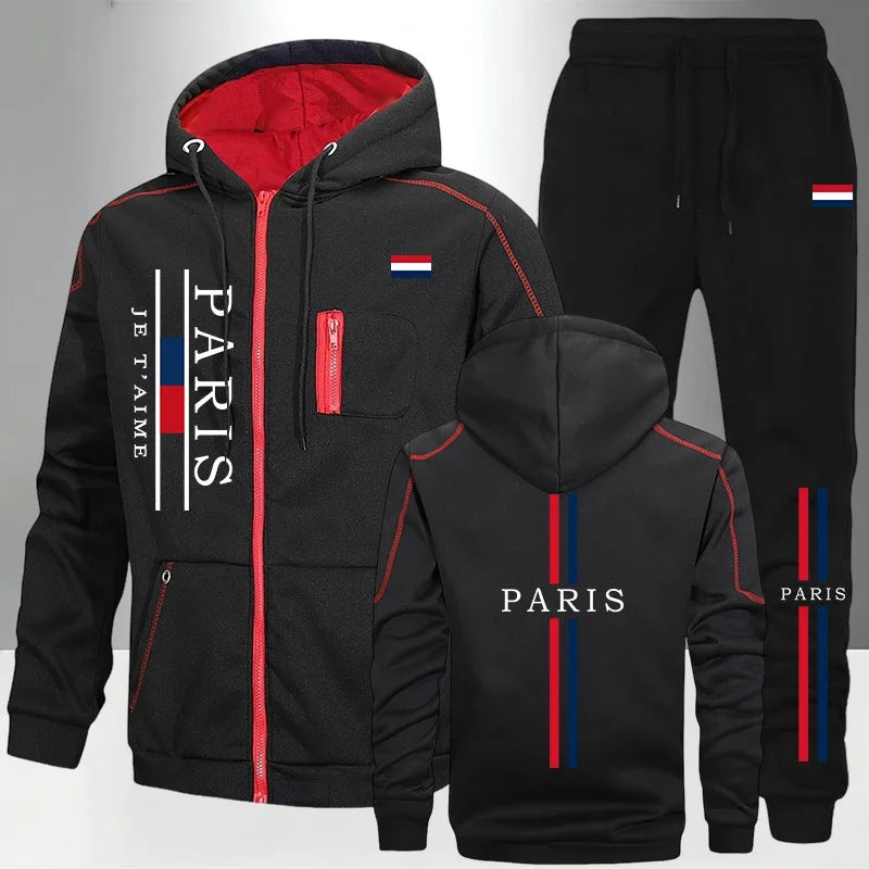 PARIS Pattern Zipper Hoodie Sweatpants Autumn Winter Casual — product photo 3 of 6