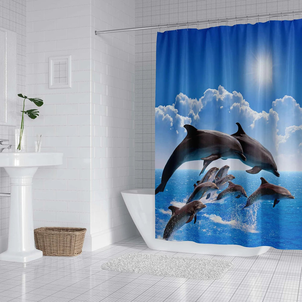 Dolphin Shower Curtain Blue Underwater World Marine Life — product photo 6 of 6