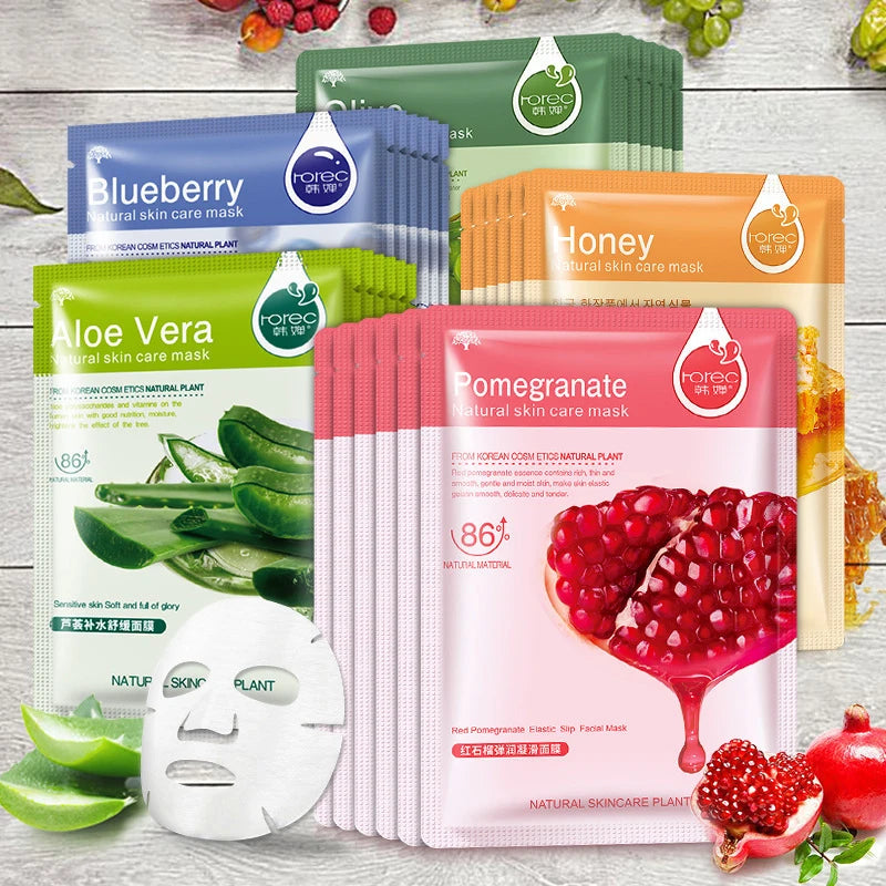 10pcs Natural Plant Facial Mask Moisturizing Oil Control