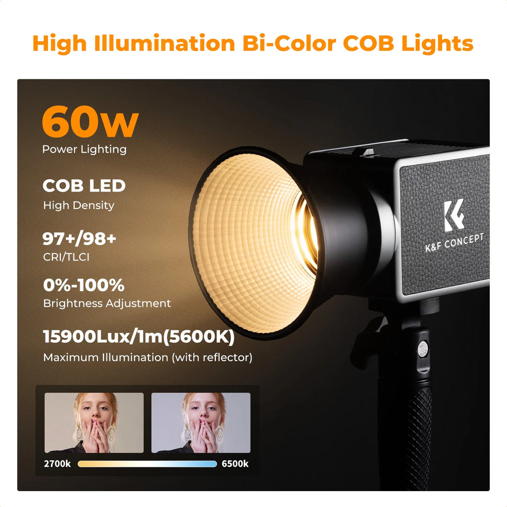 K&F CONCEPT PL-60B 5600K 60W COB Photography Light — product photo 2 of 6