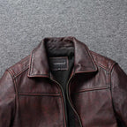 Retro Distressed Lapel First Layer Cowhide Leather Motorcycle — product photo 5 of 6