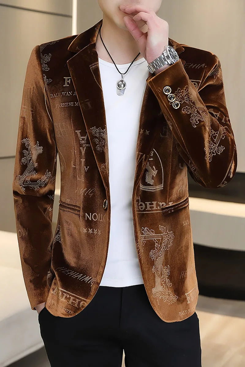 Brand Clothing Luxury Velvet Suit Jacket Men Fashion — product photo 6 of 6