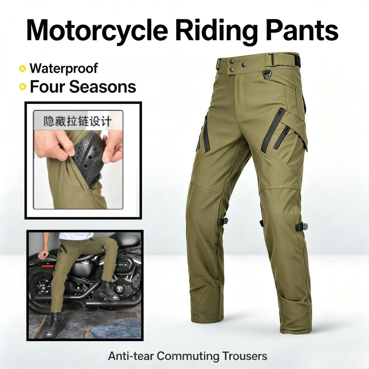 Waterproof Motorcycle Pants Breathable Elastic High Waisted Anti — main product photo