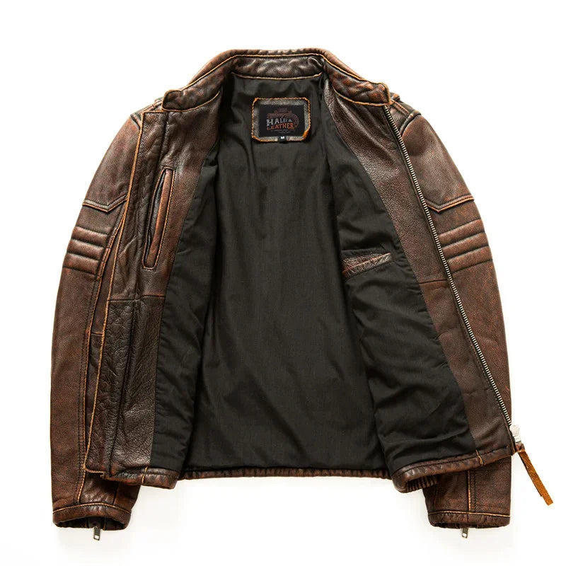 Men's Natural Leather Jacket First Layer Calfskin Stand — product photo 5 of 6