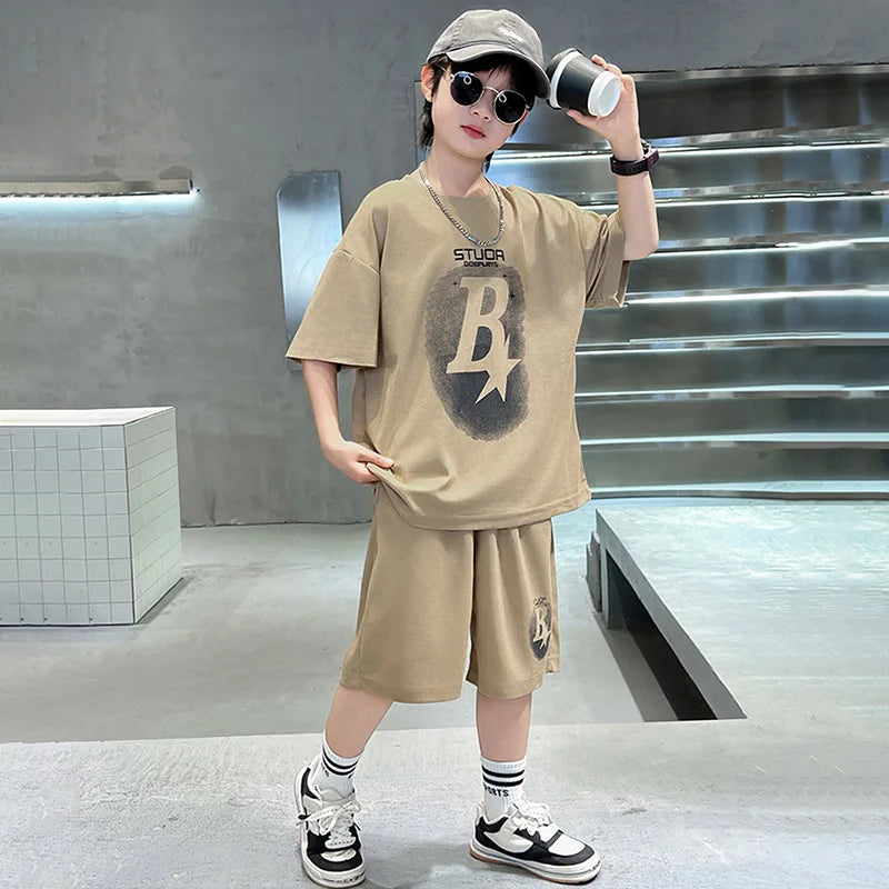 Summer Teenager Boys Clothing Set Cotton Letter Short — product photo 6 of 6