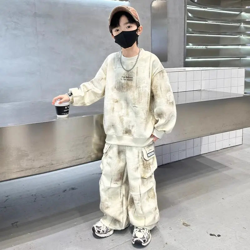 Autumn Winter Teenager Boys Tracksuit letter Graffiti sweatshirt — product photo 6 of 6