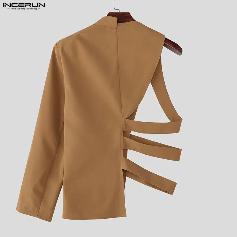 INCERUN Men Irregular Blazer Solid Color Lapel Long — product photo 5 of 6
