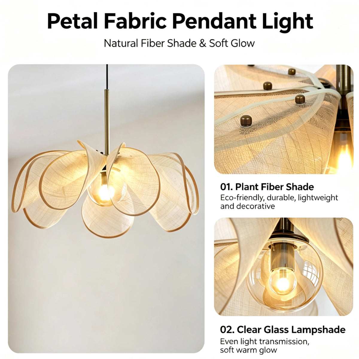 Wabi Sabi Fabric Pendant Light Adjustable Cord Ceiling — product photo 4 of 6