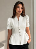 Elegant V Neck Puff Sleeve Peplum Blazer Women — main product photo