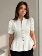 Elegant V Neck Puff Sleeve Peplum Blazer Women — main product photo