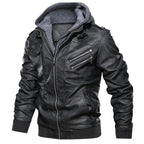 Men Hooded PU Leather Jacket Autumn Winter Retro — product photo 4 of 6