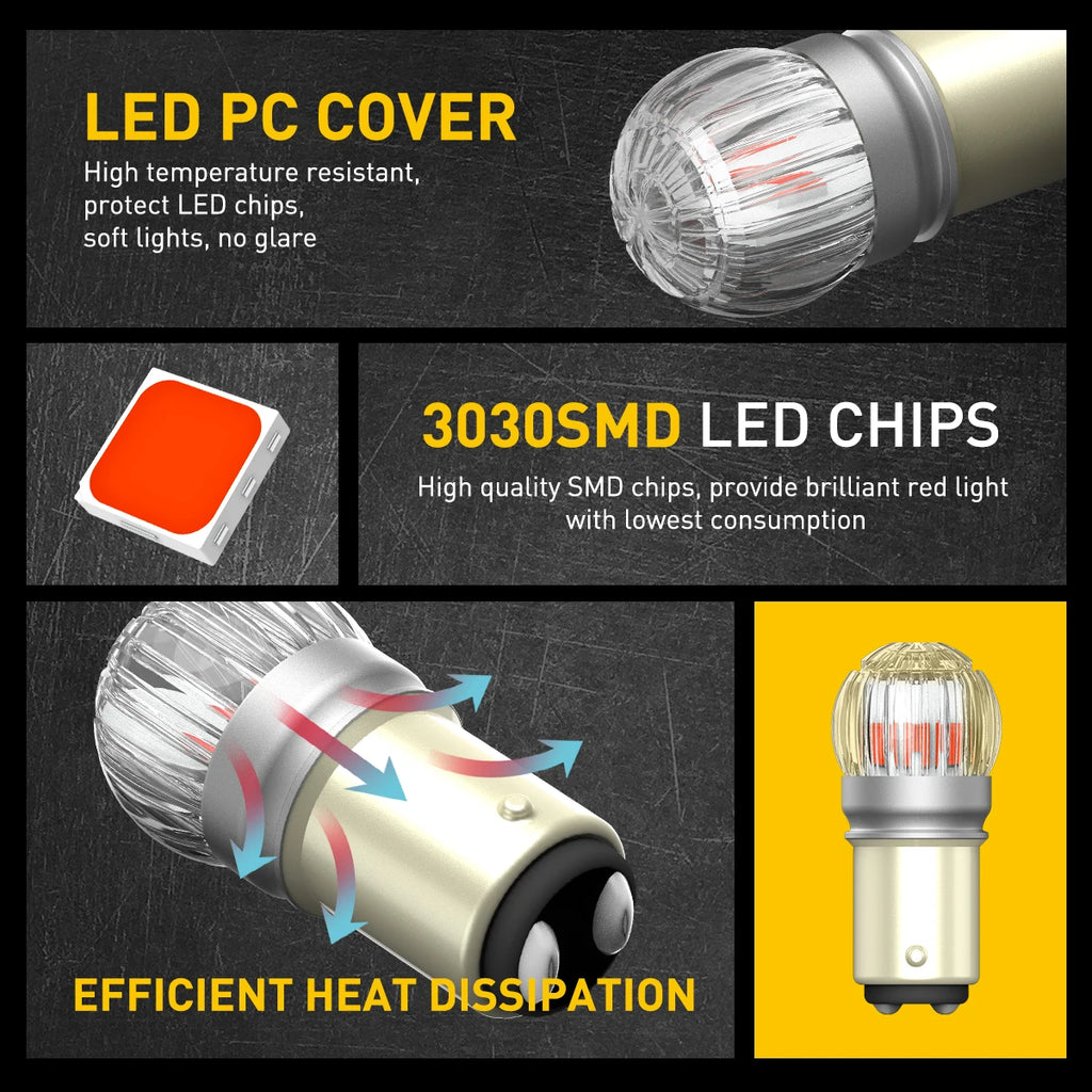 AUXITO 2x 1157 LED Red P21/5W BAY15D LED — product photo 4 of 6