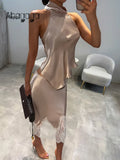 Lace Patchwork Women Suits 2 Piece Set (Halter — main product photo