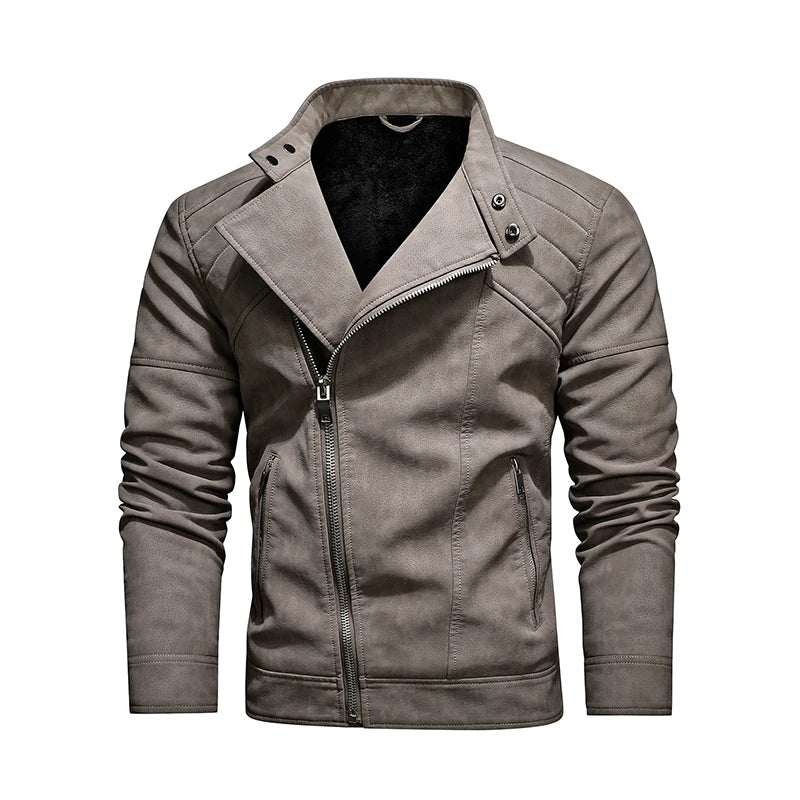 Fashion Leather Jacket Men Winter Fleece Warm Zipper — product photo 6 of 6