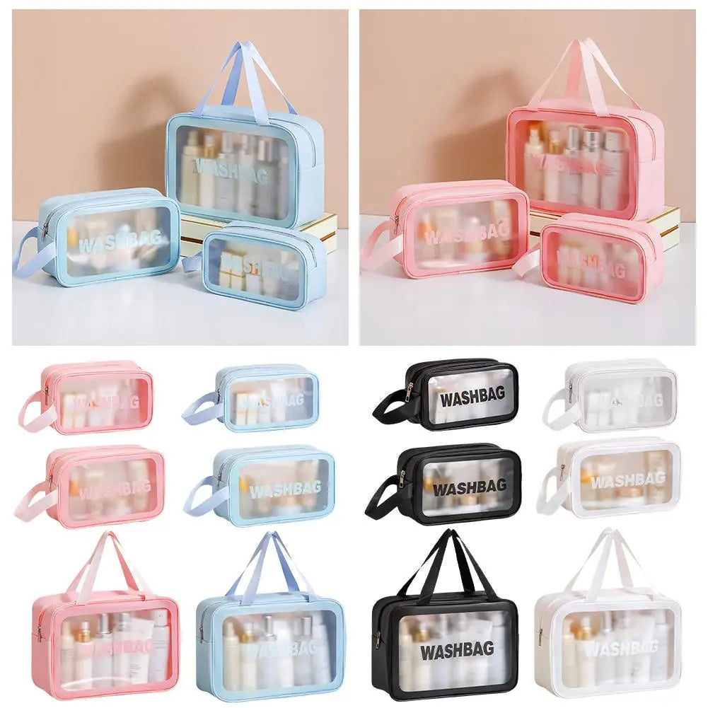 Dry-wet separation double transparent PU makeup bag portable — product photo 2 of 6