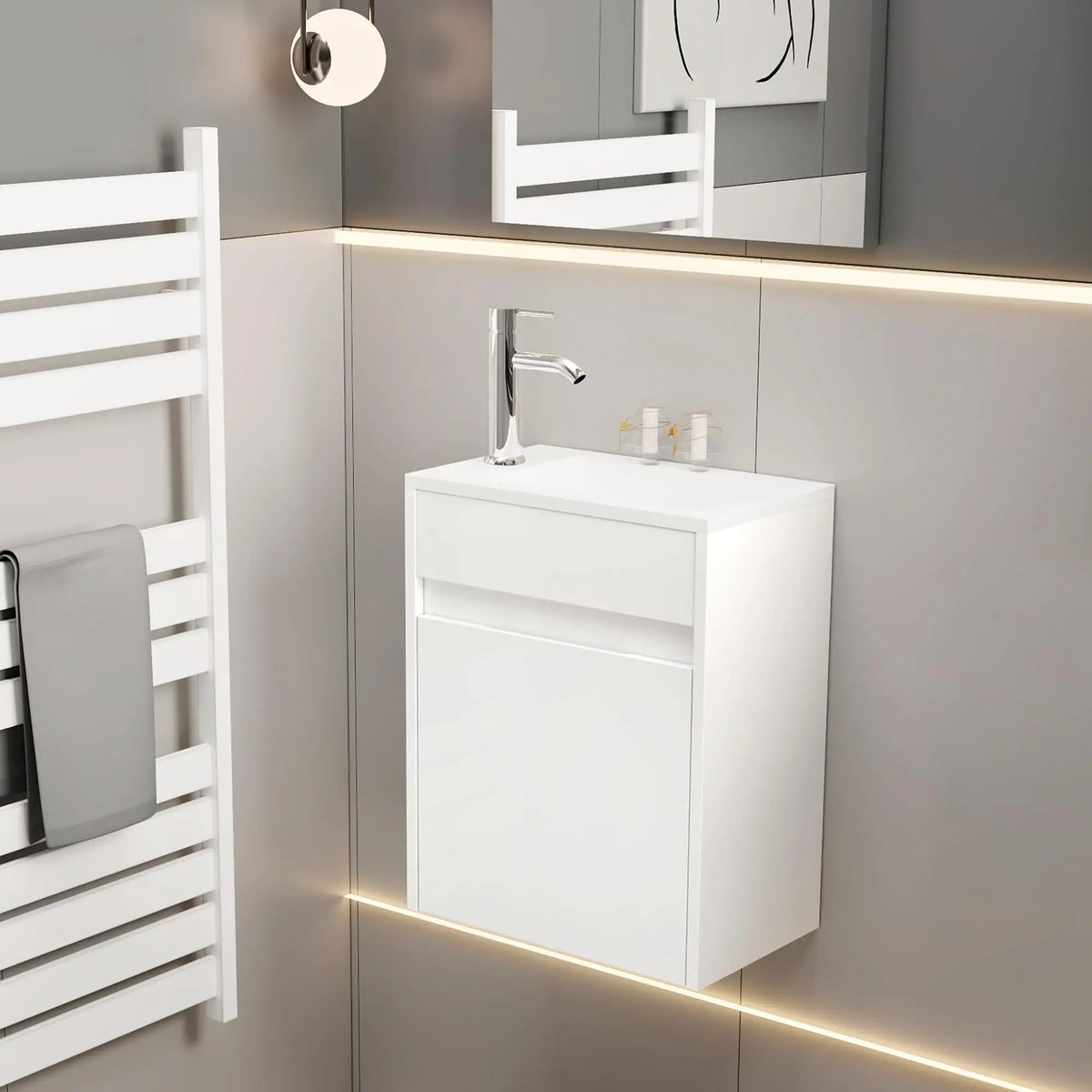 *16" Small Modern Painted Wall Mounted Floating Bathroom — main product photo