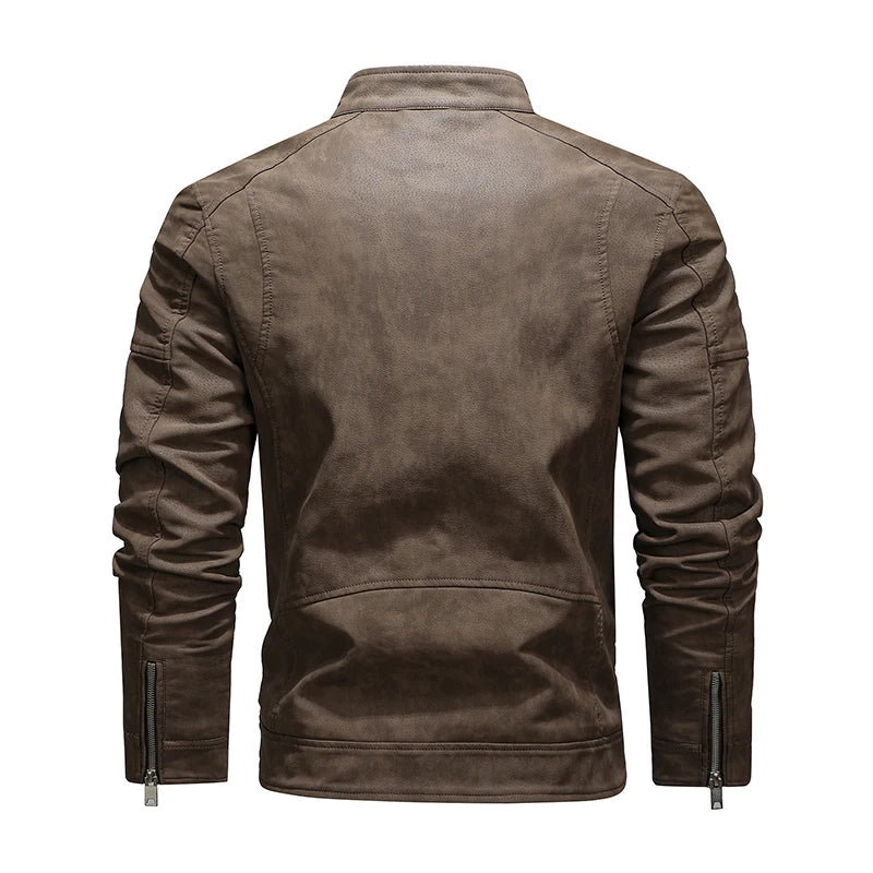 Fashion Leather Jacket Men Winter Fleece Warm Zipper — product photo 4 of 6
