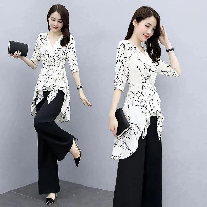 Elegant Print 2 Piece Set Women Outfits Summer — product photo 2 of 6