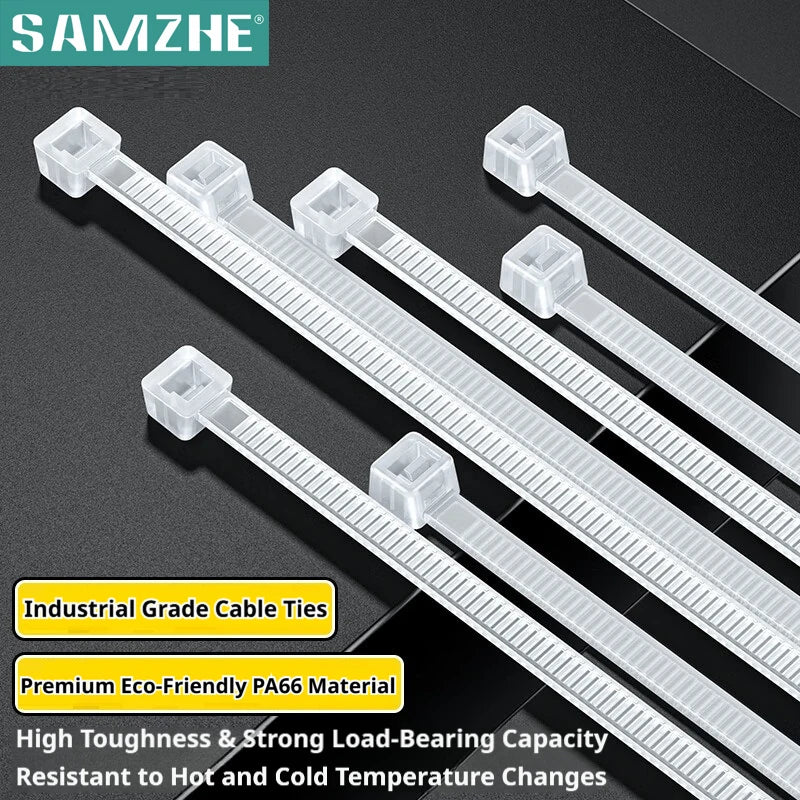 SAMZHE 100Pcs/200Pcs White Self Locking Nylon Industrial Cable — main product photo